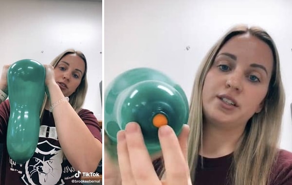 Итак, чтобы показать, что именно происходит, Брук использует воздушный шарик и шарик для пинг-понга.