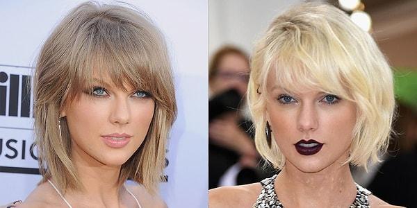 4. Taylor Swift'in küllü sarı saçlarından vazgeçmeyeceğini sansak da, Calvin Harris ayrılığı sonrası platin sarısı saçları ile karşımıza çıkmıştı.