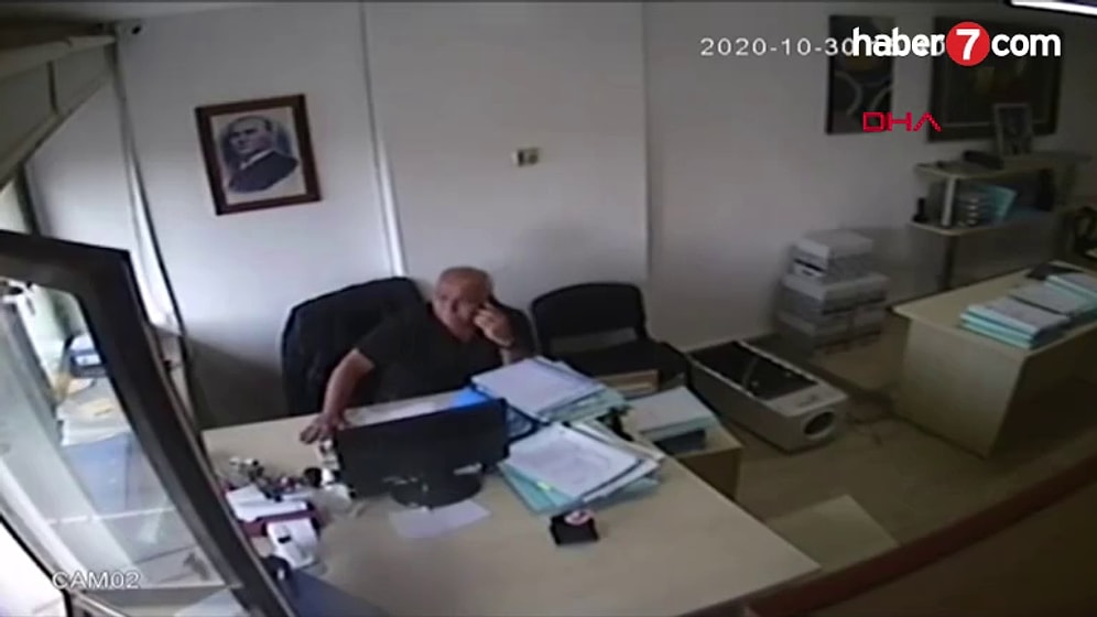 İzmir Depremi Sırasında Soğukkanlı Bir Şekilde Telefonla Konuşmaya Devam Eden Avukatın Güvenlik Kamerası Görüntüleri