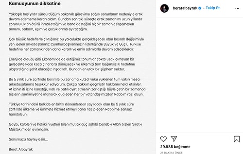 Berat Albayrak İstifa Ettiğini Duyurdu