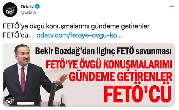 12. Başbakan Yardımcısı Bekir Bozdağ'ın 2011 yılında TBMM'deki Fethullah Gülen'e övgüler dizdiği konuşması 2017 yılında tekrar gündeme gelmişti. Bozdağ, eleştirilere "FETÖ'ye övgü konuşmalarımı gündeme getirenler de FETÖ'cü" cevabını vermişti.