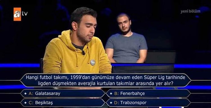 'Kim Milyoner Olmak İster?'e Damga Vuran Soru: 'Hangi Futbol Takımı, 1959'dan Günümüze Devam Eden Süper Lig Tarihinde Ligden Düşmekten Averajla Kurtulan Takımlar Arasında Yer Alır?'