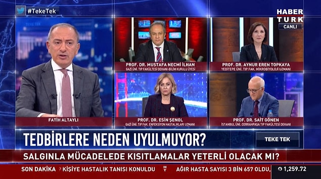 Habertürk'te Teke Tek programında Koronavirüs konusunu konuşan uzmanlar ve Fatih Altaylı, Sağlık Bakanı Fahrettin Koca'ya sert tepki gösterdi.