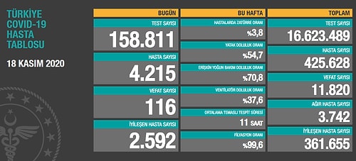 Koronavirüs Tablosu: Hasta Sayısı 4 Bini Aştı, 116 Kişi Hayatını Kaybetti