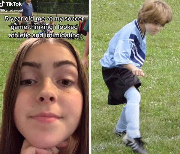 9. "Это я в 5 лет на футболе. Тогда я была уверена, что выгляжу очень спортивной и вселяю во всех своих соперников страх и восторженный трепет".