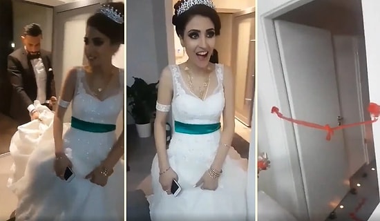 Gerdeğe Girmeden Önce Yatak Odasının Kapısına Bağlı Kırmızı Kurdeleyi Kesen Gelin ile Damadın 'Neyin Açılışı Bu?' Dedirten Görüntüleri
