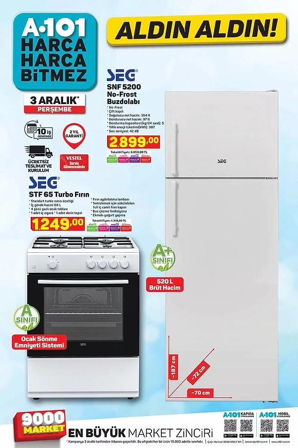 Yine SEG marka bir buzdolabı ve bir turbo fırın ücretsiz teslimat ve kurulum seçeceğiyle satışta olacak.
