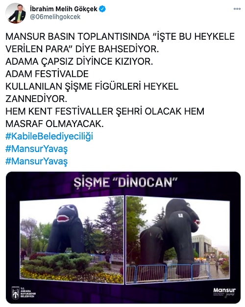 Mansur Yavaş'ın 'Ankara Kültürüyle Ne Alakası Var' Diye İsyan Ettiği Gökçek'in Şişme Dinocan'ı Tepkilerin Odağında