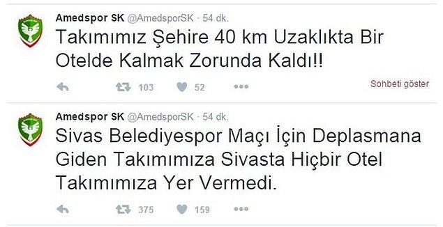 8. Sivas Belediyespor ile oynayacağı erteleme maçı için kente gelen Amedspor Kulubü'ne kent merkezinde oteller yer vermedi.