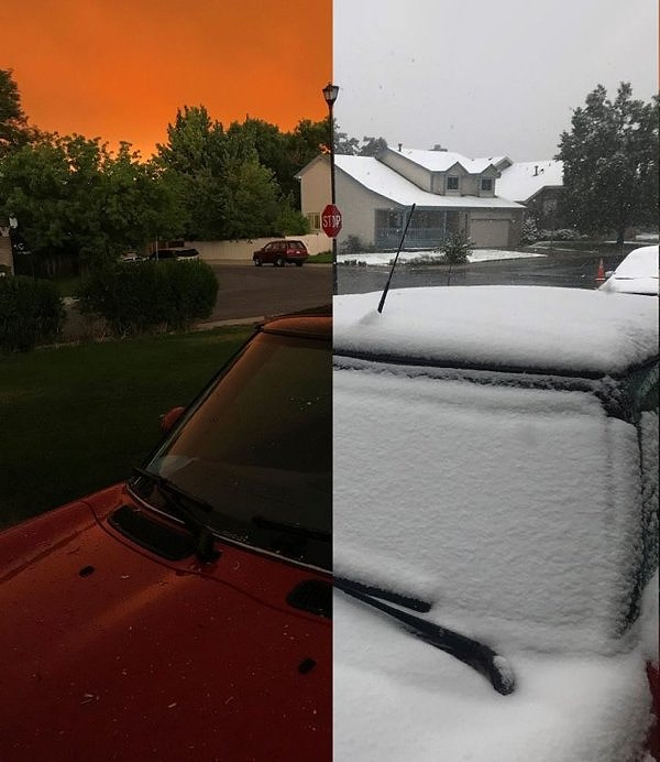 "Фотографии, сделанные в Форт-Коллинзе, Колорадо, с разницей в один день"