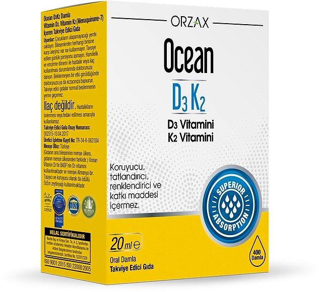 6. Benim kullandığım bir başka vitaminse Ocean Vitamin D3 K2 Damla. Özellikle kapsül yutmayı sevmeyenler için harika bir seçenek.