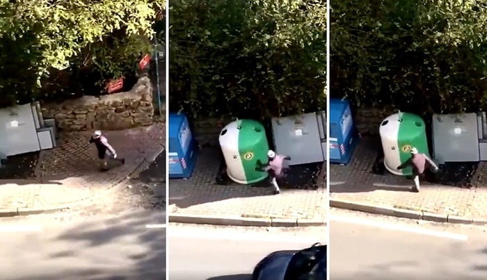 İstanbul'da Bir Vatandaş 'Lanet Olsun Böyle Düzene' Diyerek Çöpü Tekmeledi