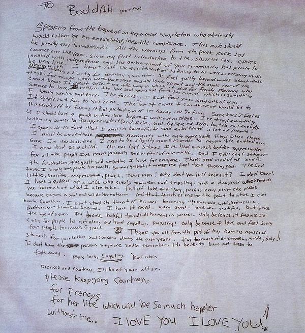 Turnelerde değişen ruh hali ve ani hastalanmalarıyla dikkat çeken Kurt Cobain, 8 Nisan 1994 yılında ardında bir mektup bırakarak hayatına son verdi.
