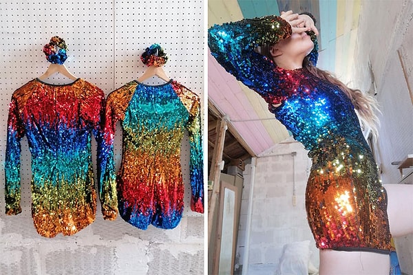 18. Я увидел джазовые радужные блестящие байкетарды с блестками.