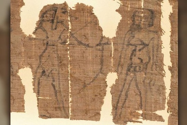 Gelelim büyüye... Çizimde de gördüğünüz üzere Mısır'ın çakal başlı Tanrısı Anubis ve "yataktan kaçan" Kephalas karşı karşıya.