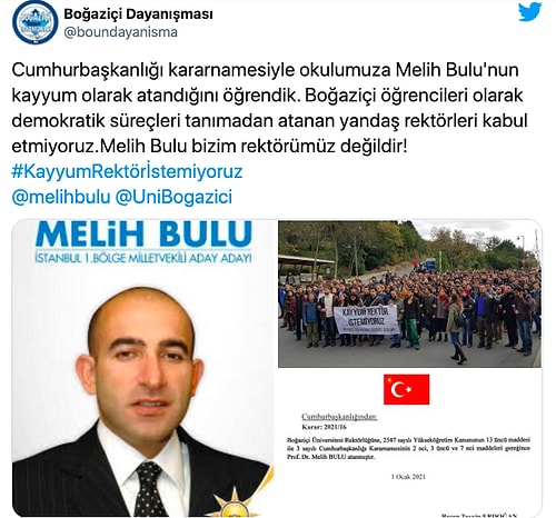 AKP'den Aday Olan Melih Bulu'nun Boğaziçi Üniversitesi'ne Atanması Gündemde: #KayyumRektörİstemiyoruz