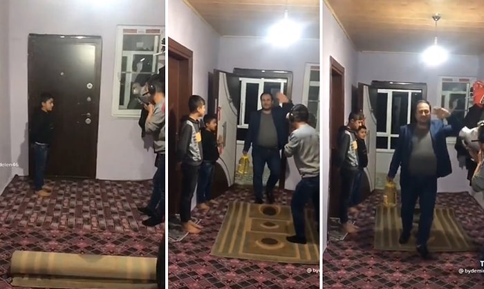 Son Aylarda Oldukça Zamlanan Ayçiçek Yağını Törenle Evine Getiren Adamın İroni Dolu TikTok Videosu