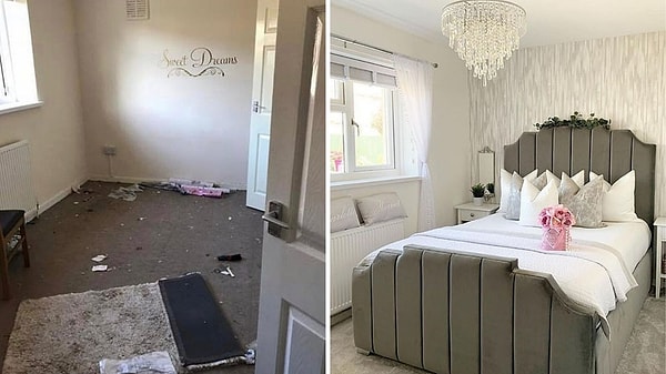 Мастерице пришлось переделывать большую часть старого интерьера, прежде чем она смогла наложить на него свой отпечаток. На фото: хозяйская спальня до (слева) и после (справа).