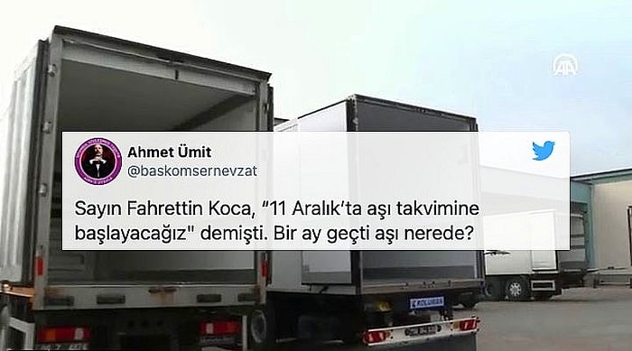 Sosyal Medya 'Aşı Nerede?' Diye Sordu, AA Dağıtım İçin TIR'lara Yüklendiğini İddia Etti