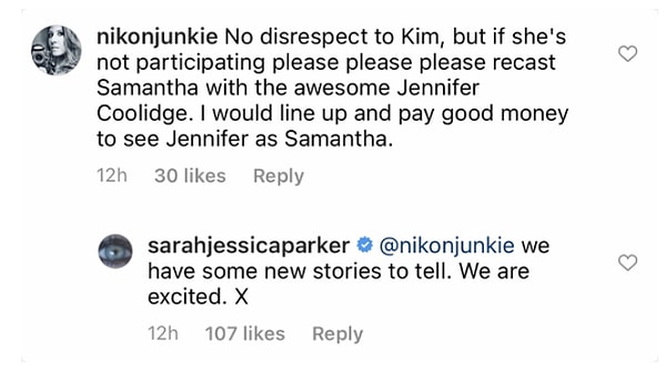 9. А в другом комментарии Сара, также опровергла слухи о том, что Саманта будет заменена кем-то другим, рассказав одному фанату, что есть и «новые истории», которые можно рассказать.