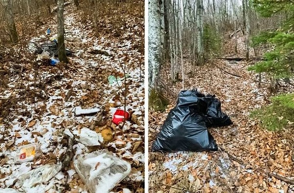 2. "Сегодня собрали целых 2 мешка мусора в лесу!" Отличная работа, ребята.