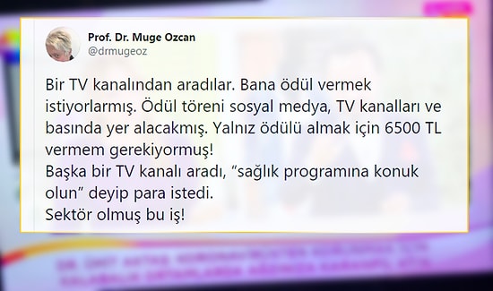 Bir TV Kanalı, Prof. Dr. Müge Özcan'a Ödül Vermek İçin Para İstedi: 'Sektör Olmuş Bu İş'