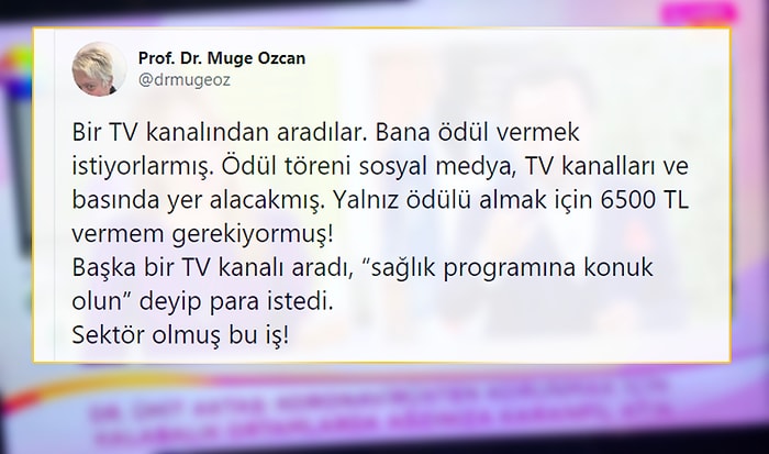 Bir TV Kanalı, Prof. Dr. Müge Özcan'a Ödül Vermek İçin Para İstedi: 'Sektör Olmuş Bu İş'