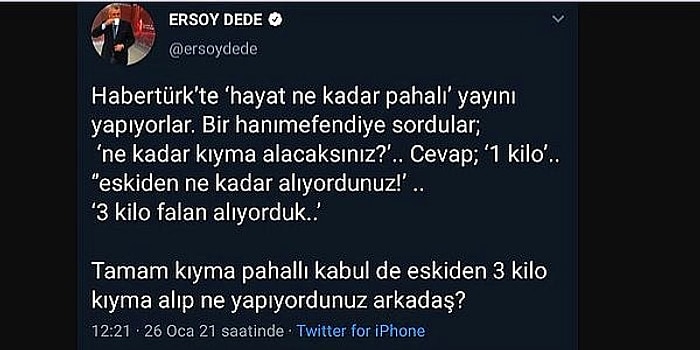 Alım Gücü Düşen Vatandaşın Aldığı Kıymayı Diline Dolayan TRT Spikeri Ersoy Dede Tepkilerin Odağında