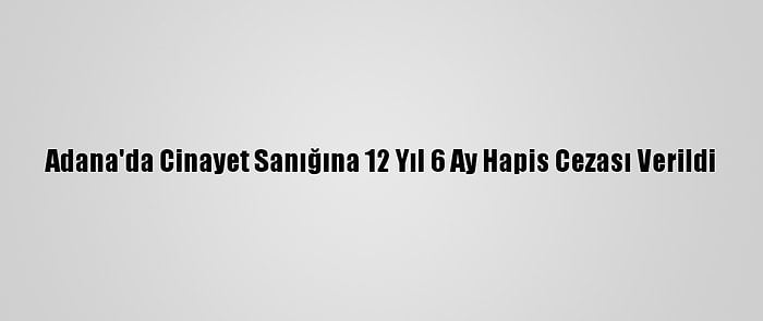 Adana'da Cinayet Sanığına 12 Yıl 6 Ay Hapis Cezası Verildi