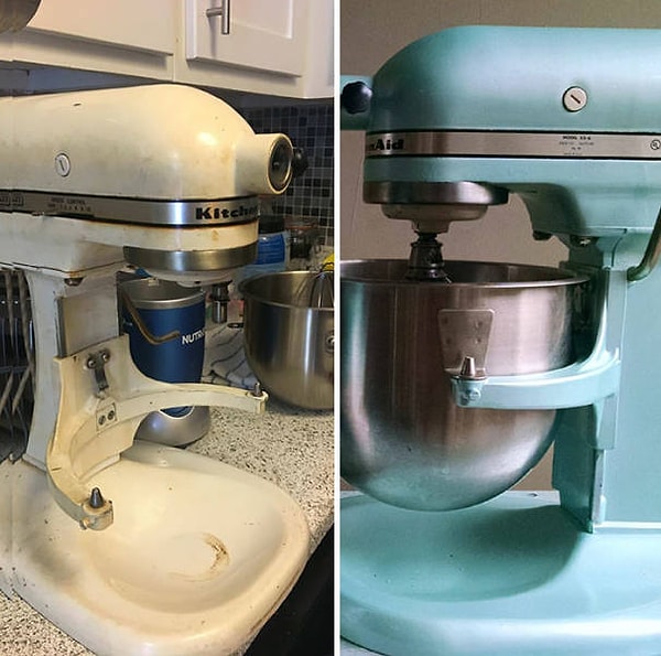 6. "Заметил этот миксер Kitchenaid 1970-х годов на блошином рынке всего за 35 баксов. Помыл, покрасил и смазал, и он снова великолепно выглядит и отлично работает".