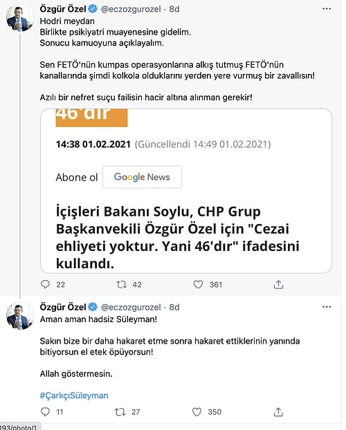 Süleyman Soylu ve Özgür Özel Atışması: 'Cezai Ehliyetin Yok', 'FETÖ'nün Operasyonlarına Alkış Tuttun'