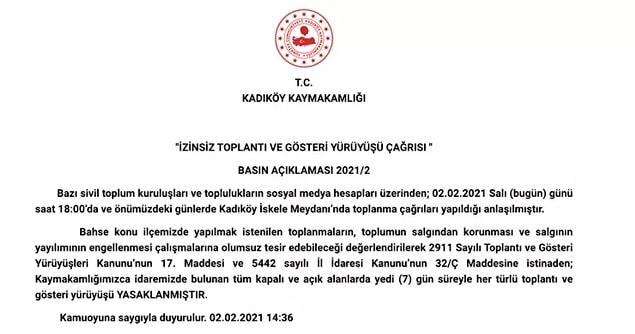 Kaymakamlık açıklaması şu şekilde 📌
