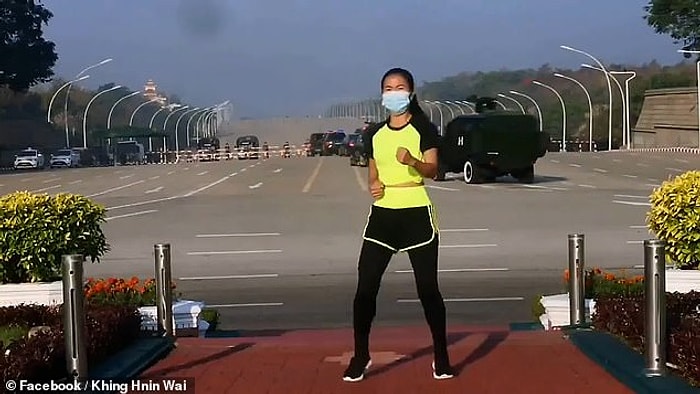 Женщина записывала видеоуроки по аэробике, не замечая, что за ее спиной устроили военный переворот в Мьянме