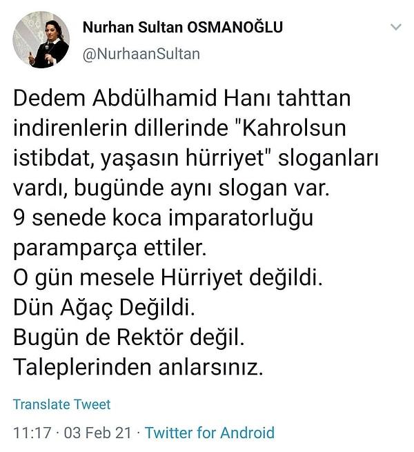 Osmanoğlu, Twitter'dan yaptığı paylaşıma tepki gelmesi üzerine hesabını korumaya aldı.