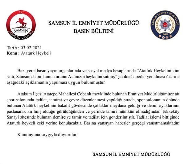 Samsun Emniyet Müdürlüğü açıklama yaptı