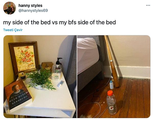 1. Twitter'dan @hannystyles69, paylaştığı fotoğraf ile yatak odalarında kendi tarafını ve sevgilisinin tarafını gösterdi. Onun ardından ise diğer çiftler de aradaki farkları göstermek için kendi yataklarını paylaştılar.