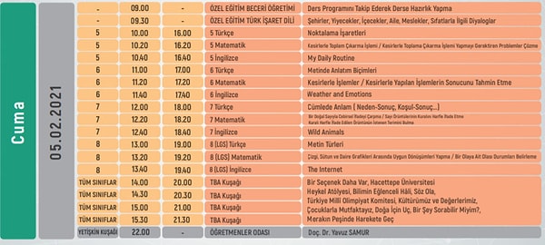 EBA TV Ortaokul Ders Programı