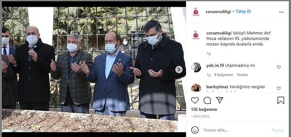 Çorum Valiliği de Instagram hesabından anmaya ait fotoğrafları, “İskilipli Mehmet Atıf Hoca şehadetinin 95. yıldönümünde mezarı başında dualarla anıldı” diye paylaştı.