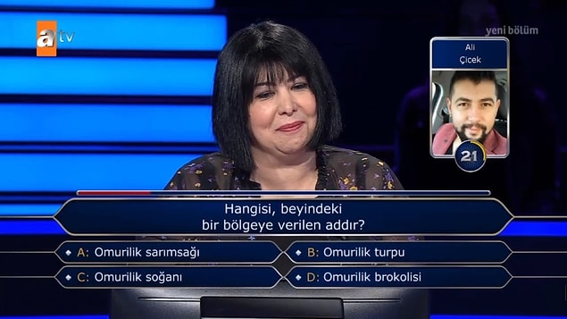 Yarışmacı ise jokerin söylediği şıkkı seçti. Cevap karşısında şaşıran Kenan İmirzalıoğlu, 'Arkadaşınız doktordu değil mi? Hangi bölüm?' sorusunu yöneltti.