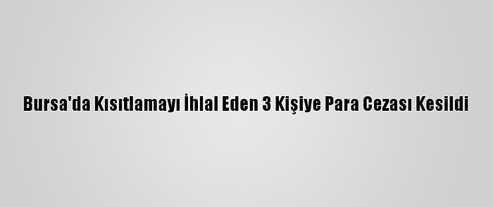 Bursa'da Kısıtlamayı İhlal Eden 3 Kişiye Para Cezası Kesildi