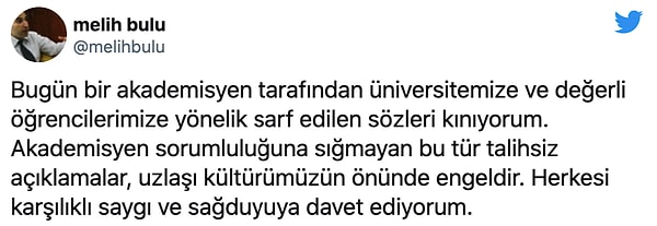 Boğaziçi'ne rektör olarak atanan Melih Bulu, Kılıç'ın üniversite ve öğrencilere yönelik sözlerini kınadı.