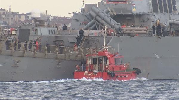 Yaklaşık 1,5 saatte boğaz geçişini tamamlayan gemi, Marmara Denizine açıldı.