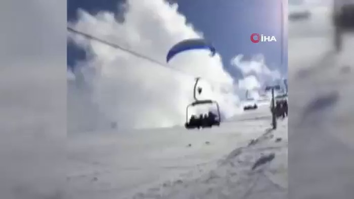 Teleferik Teline Takılarak Yere Çakılan Paraşütçünün Korkutan Anları