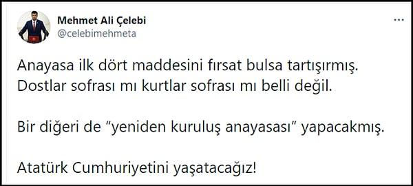 Geçtiğimiz günlerde CHP'den istifa eden Mehmet Ali Çelebi de Twitter'dan Babacan'a tepki gösterdi. Çelebi ile birlikte istifa eden 2 vekilin daha Muharrem İnce ile birlikte hareket etmesi bekleniyor. 👇