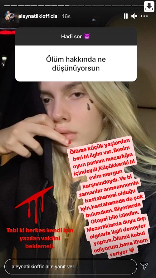 Instagram'dan Soru-Cevap Yapan Aleyna Tilki, Ölüm Hakkında Düşündükleriyle Herkesi Afallattı