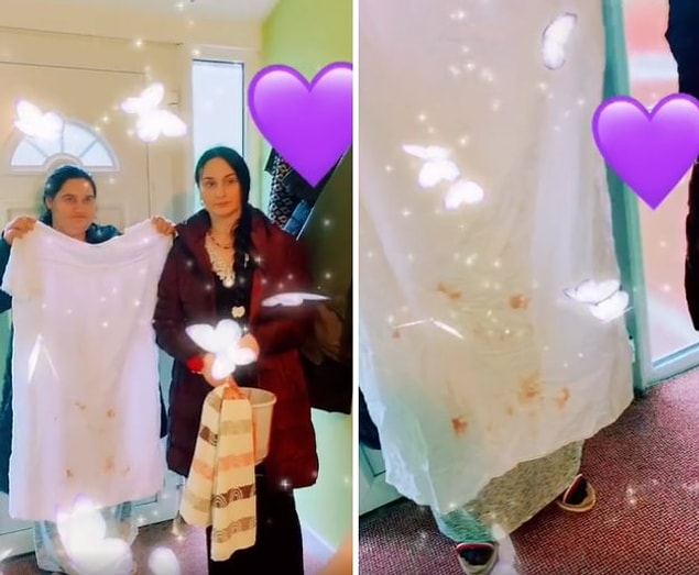 TikTok'ta paylaşılan bir videoda, kaynana gelininin bakire olduğunu kanıtlamak için gerdek gecesinden kalma kanlı çarşafla sunum yaptı. O sırada da gelini yanında duruyordu...