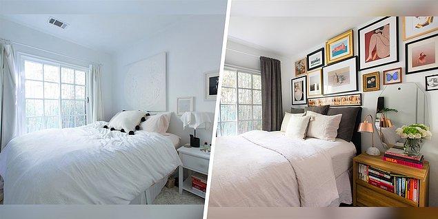 19. Yatak odanızın duvarlarını tablolarla süsleyerek dekorasyonu tamamen değiştirebilirsiniz.