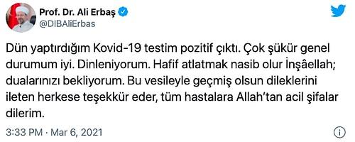 Diyanet İşleri Başkanı Ali Erbaş Koronavirüse Yakalandı