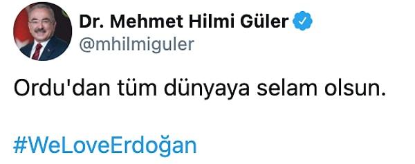 Ordu Belediye Başkanı Güler, 'Love Erdoğan'ı Twitter hesabından duyurdu