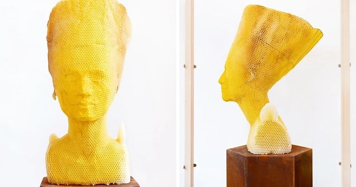 Могучая Мать-природа: 60000 пчел помогли создать статую Нефертити из сот